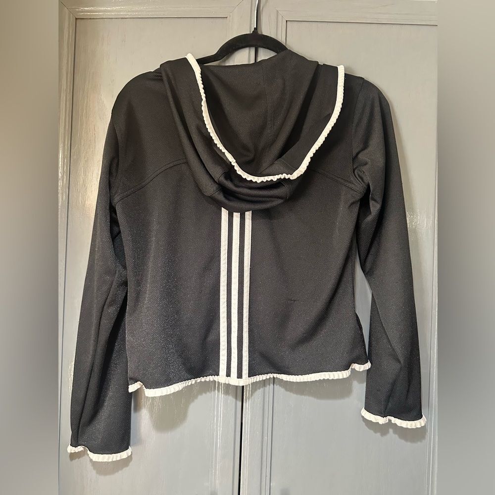 RARE! Adidas Black and White Cropped Jacket Ruffled Edges S